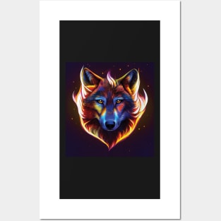 Wolf in Colourful Flames. Bold Striking Image Posters and Art